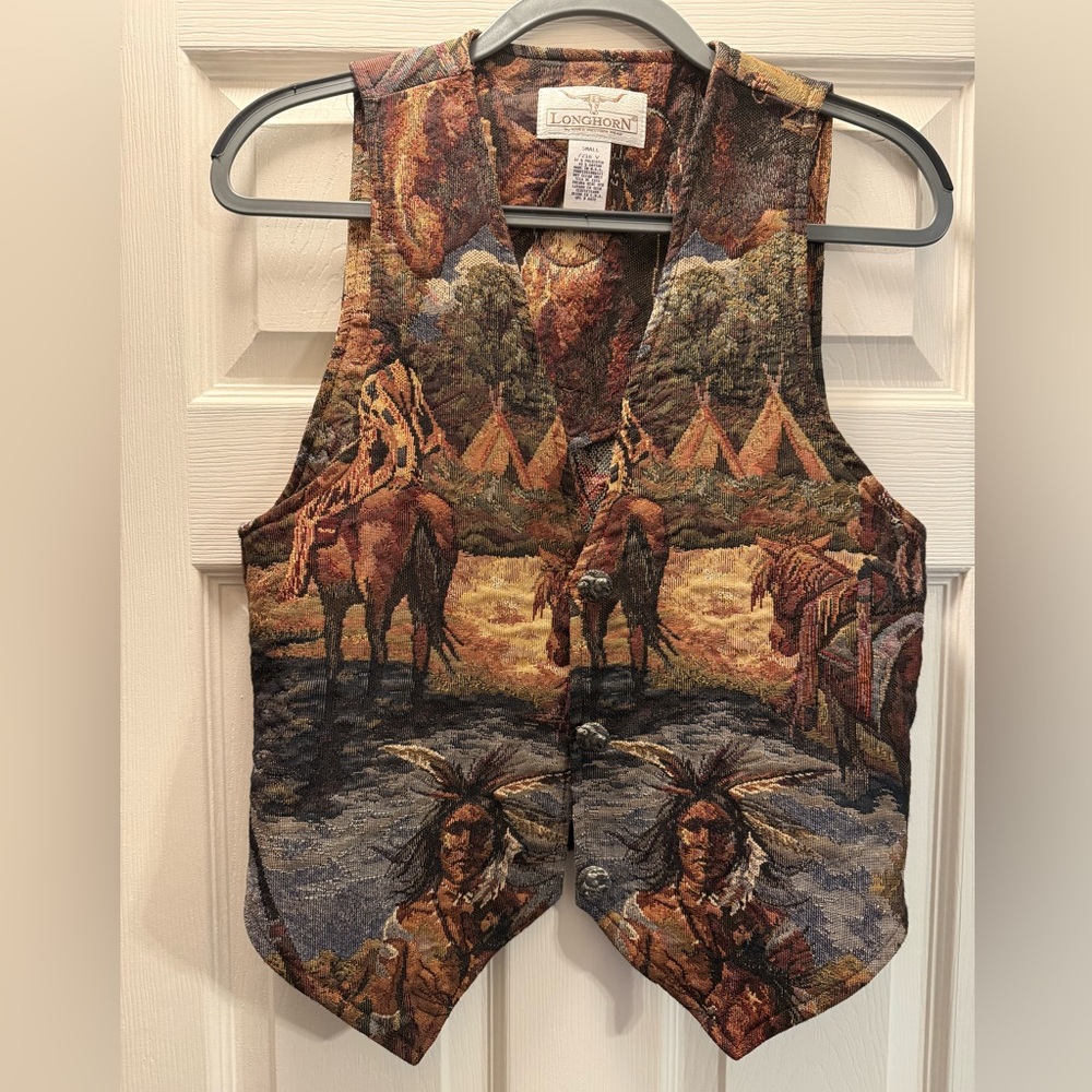 Longhorn Western Themed Vest with Brown and Green Tones